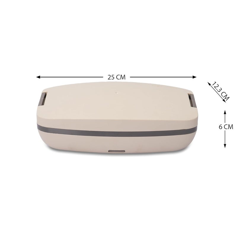 JAYPEE PLUS صندوق غداء كهربائي مع 2 حاويات ستانلس ستيل قابلة للإزالة 250 مل x2 مع سلك طاقة | فتحة تهوية على الغطاء | ختم سيليكون مضاد للتسرب | مؤشر LED | مضاد للصدمات | بيج - Image 4