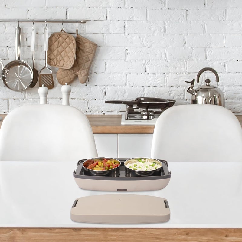 JAYPEE PLUS صندوق غداء كهربائي مع 2 حاويات ستانلس ستيل قابلة للإزالة 250 مل x2 مع سلك طاقة | فتحة تهوية على الغطاء | ختم سيليكون مضاد للتسرب | مؤشر LED | مضاد للصدمات | بيج - Image 2