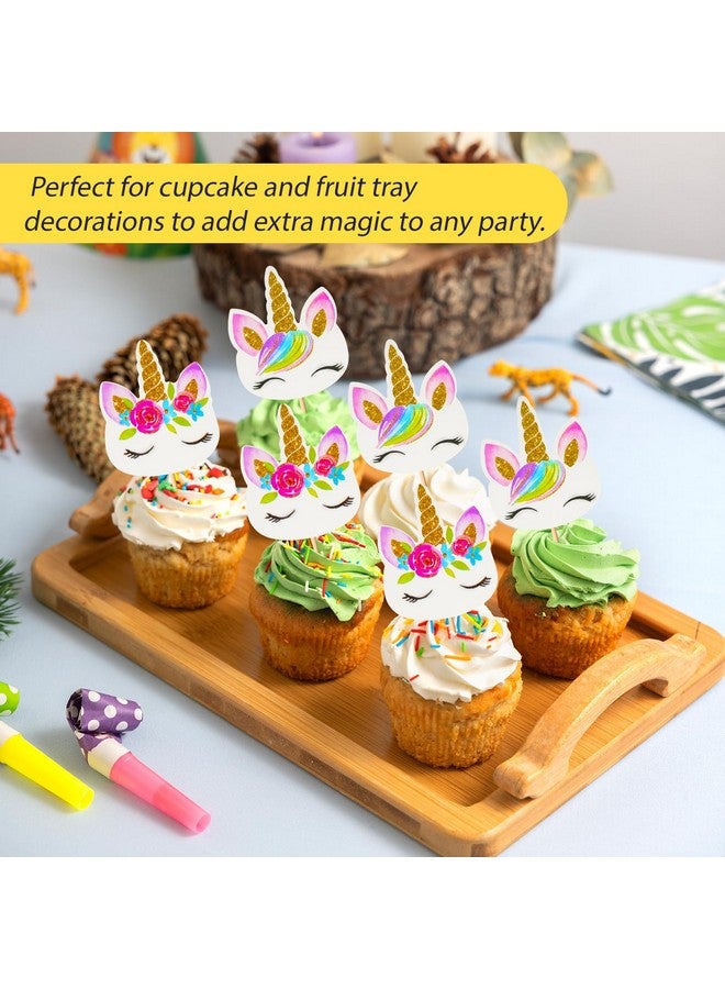 Coopache 48 Pieces Rainbow Unicorn Cupcake Toppers, Cupcake Picks Cake Decorations, Double Sided Unicorn Cake Topper Set Birthday Baby Shower Party Supplies - Image 4