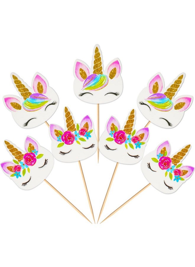 Coopache 48 Pieces Rainbow Unicorn Cupcake Toppers, Cupcake Picks Cake Decorations, Double Sided Unicorn Cake Topper Set Birthday Baby Shower Party Supplies - Image 1