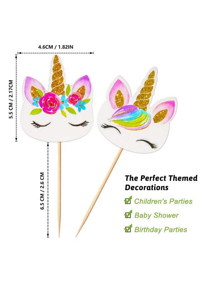 Coopache 48 Pieces Rainbow Unicorn Cupcake Toppers, Cupcake Picks Cake Decorations, Double Sided Unicorn Cake Topper Set Birthday Baby Shower Party Supplies - Image 2
