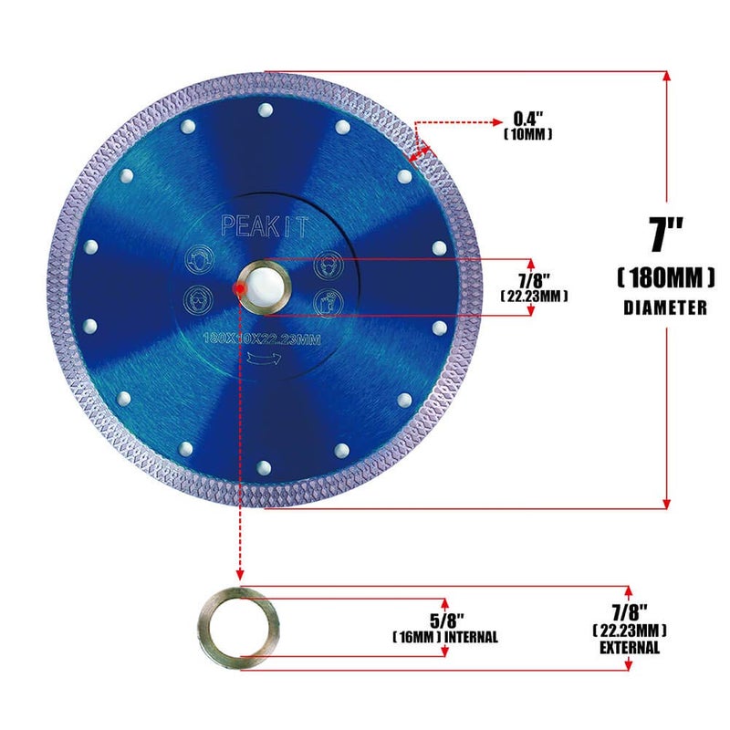 PEAKIT 7 Inch Tile Saw Blade Dry Wet Cutting 7" Porcelain Diamond Tile Blade 7in Ceramic Tile Cutter Blade Disc - Image 3