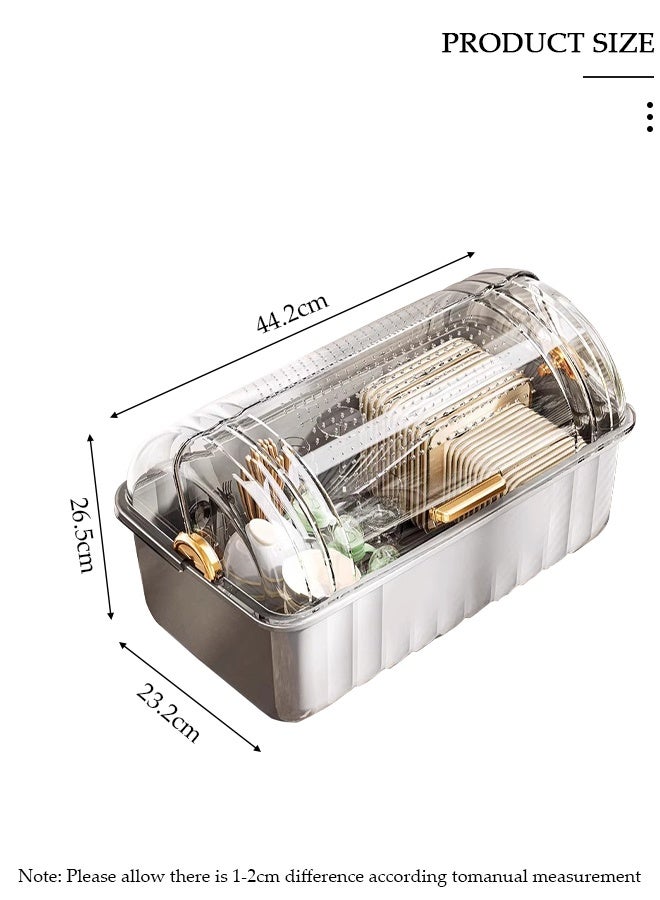 DUNISO Dish Drying Rack with Lid, Large Dish Rack for Kitchen Cabinets, Plastic Dish Drainer with Drainboard Tray, Kitchen Plate Cup Tray Cutlery Drainer, Space Saving Kitchen Countertop Organizer, Dustproof Nursing Baby Bottle Drying Rack Storage Box - Image 2