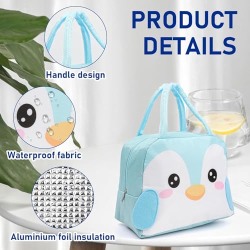 Flywind Kids Lunch Bag for Girls Boys Students | Small Foldable Waterproof Lunch Box for Travel Picnic School | Reusable Cartoon Insulated Lunchbag (Light Pink Panda) - Image 3