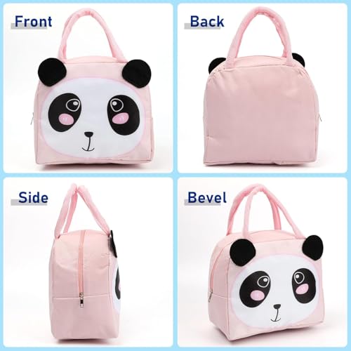 Flywind Kids Lunch Bag for Girls Boys Students | Small Foldable Waterproof Lunch Box for Travel Picnic School | Reusable Cartoon Insulated Lunchbag (Light Pink Panda) - Image 5