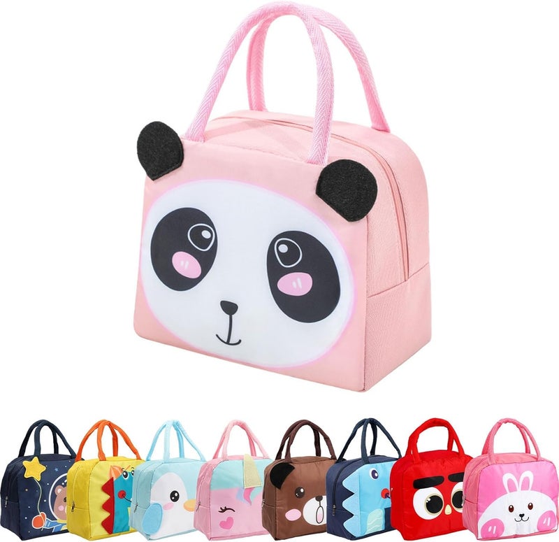 Flywind Kids Lunch Bag for Girls Boys Students | Small Foldable Waterproof Lunch Box for Travel Picnic School | Reusable Cartoon Insulated Lunchbag (Light Pink Panda) - Image 1