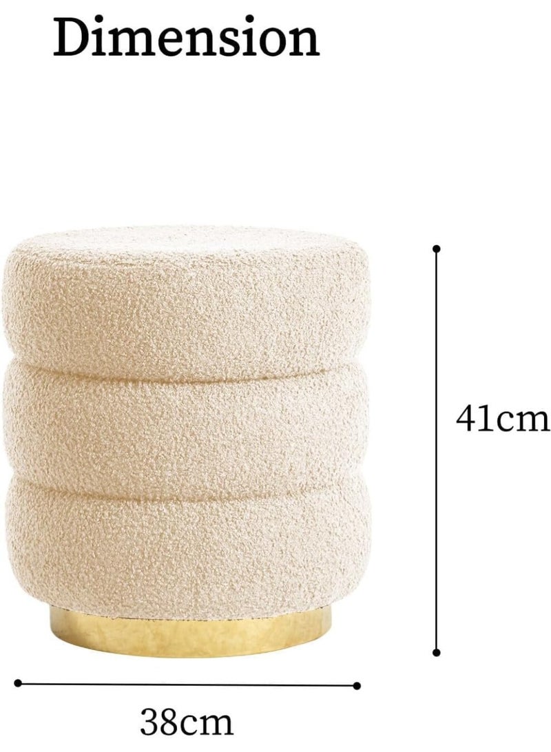 Luxury Modern Design Ottoman Chair - Suitable for Living Room, Bedrooms and Modern Decor - High Quality Soft Fabric - Elegant Gold Metal Base - Beige - Image 3