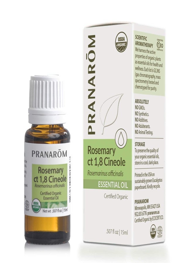 Pranarom USDA Certified Organic Rosemary Cineole Essential Oil (15ml, 100% Pure Undiluted Therapeutic Grade from Tunisia for Aromatherapy, Diffuser, Meditation, Massage, Relaxation - Image 1