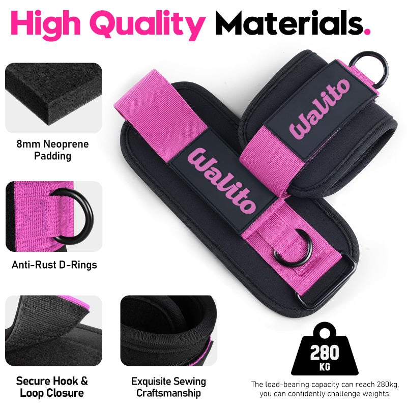 WALITO Ankle Resistance Bands with Cuffs, Ankle Bands for Working Out, Ankle Straps for Women, Exercise Bands for Legs and Butt, Booty Workout Equipment for Kickbacks Hip Fitness Training - Image 2