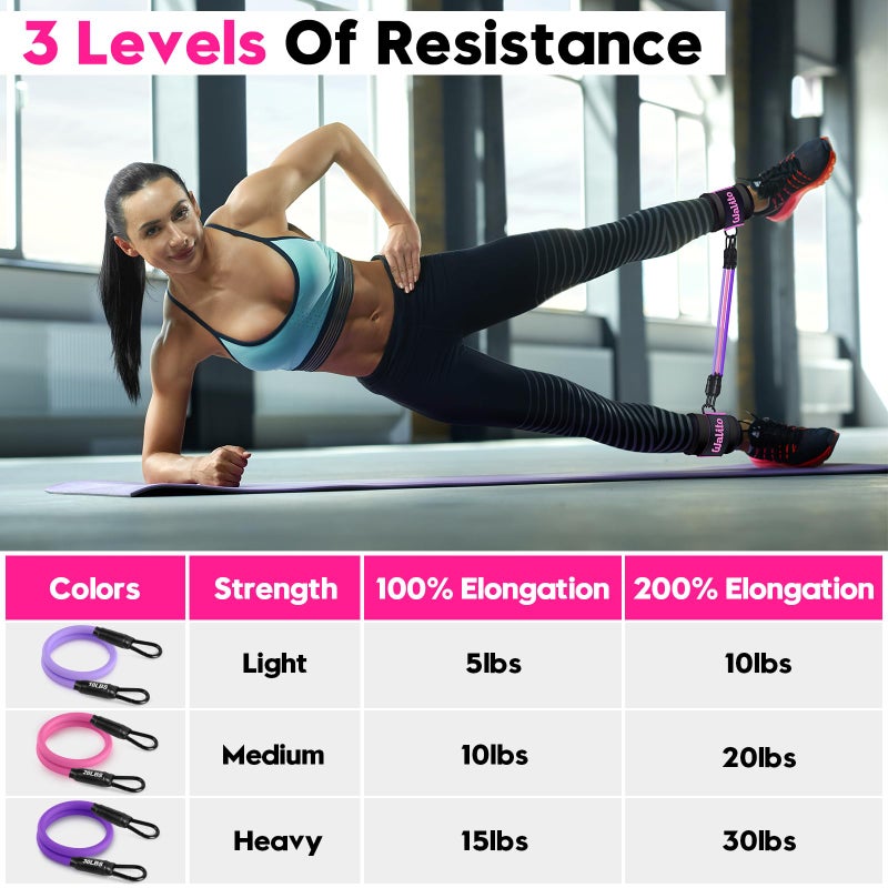 WALITO Ankle Resistance Bands with Cuffs, Ankle Bands for Working Out, Ankle Straps for Women, Exercise Bands for Legs and Butt, Booty Workout Equipment for Kickbacks Hip Fitness Training - Image 3