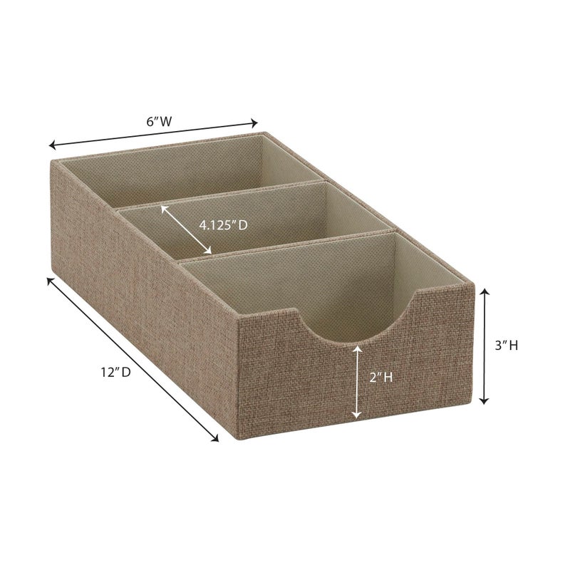 Household Essentials Brown 722-1 Deep 3 Section Drawer Organizer Box For Storage | 12 In X 6.13 In X 3.13 - Image 3