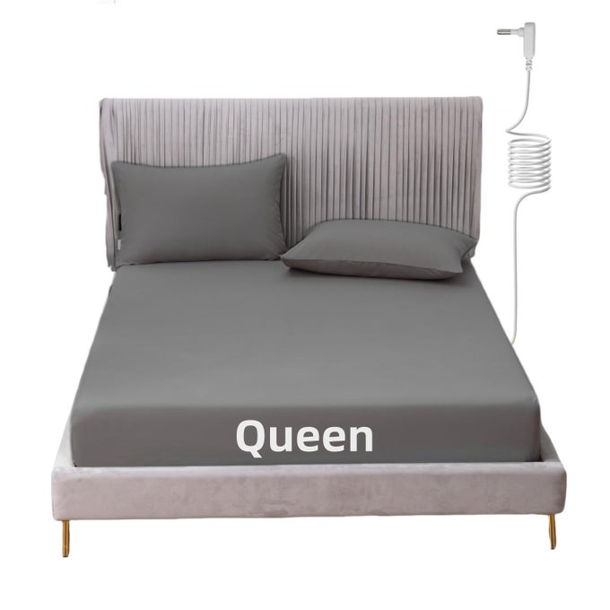 GROUNDING SHEET QUEEN SIZE WITH 15FT CORD 90 ORGANIC COTTON 10 SILVER FIBER CONDUCTIVE EARTHING BED SHEETS FOR BETTER SLEEP AND WELLNESS GRAY QUEEN 60X80X13