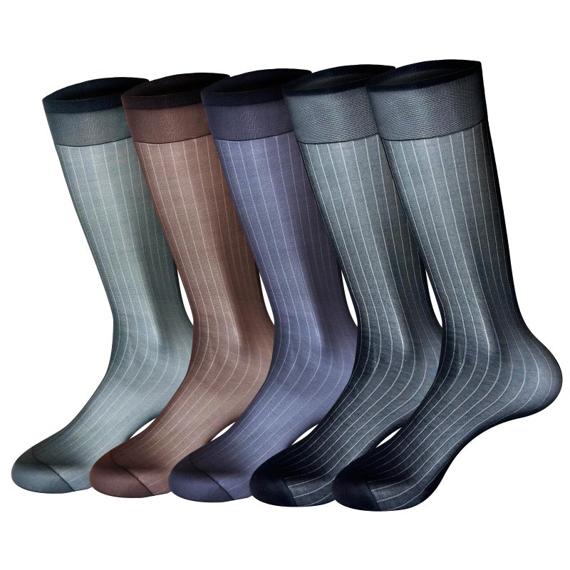 Cityelf 5 Pack Men Silky Socks Sheer Men Dress Socks Ultra Thin Nylon Sox Summer Cool Crew Socks - Image 1