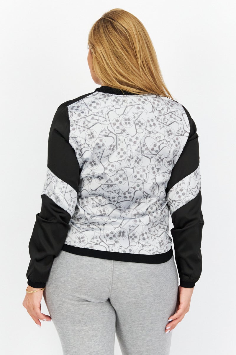 PlayStation Women Band Collar Color Blocked Jacket Shirts, Black - Image 4