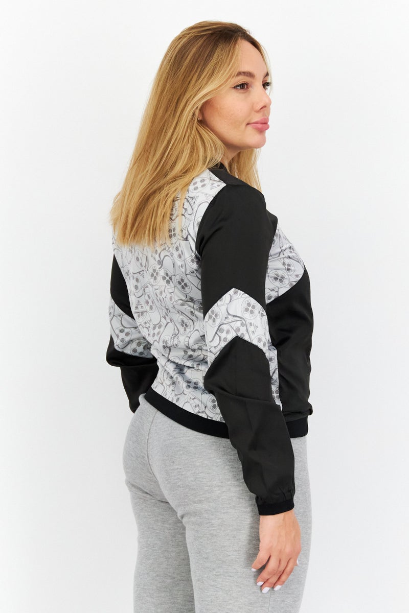 PlayStation Women Band Collar Color Blocked Jacket Shirts, Black - Image 3