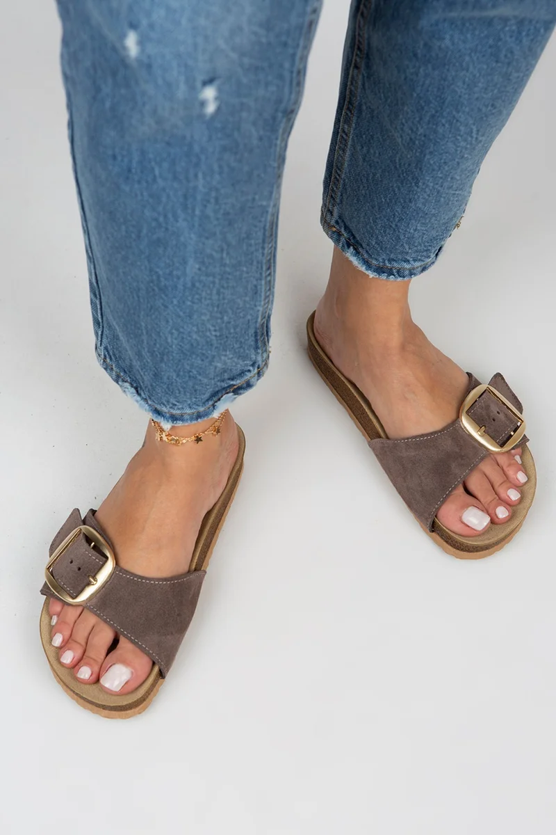 Manijero Manijero Jade Women's Genuine Leather Single Strap Brown - Gold Slippers