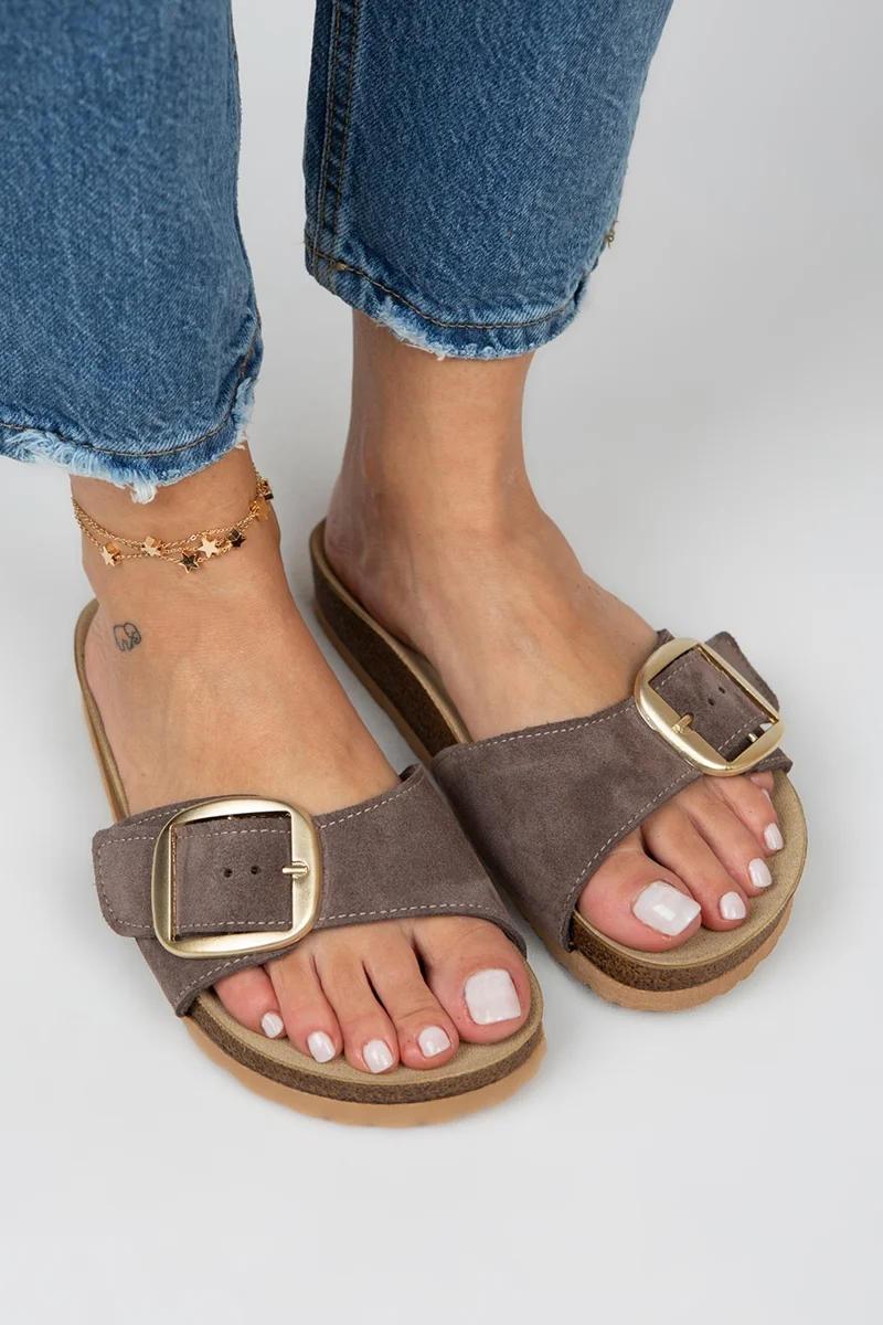 Manijero Manijero Jade Women's Genuine Leather Single Strap Brown - Gold Slippers