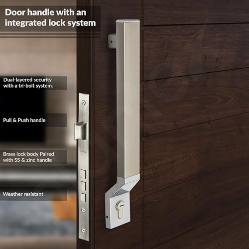 Plantex Door Handle/15 Inch Door Handle with Lock/Stainless Steel Handle Set for Home/Office/Door Accessories (Pack of 1, Satin White, Chrome) - Image 2