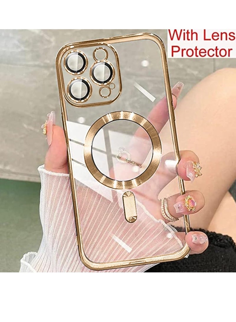 MUNTAQI Magnetic Case for iPhone 15 Pro Max Case [Compatible with MagSafe] Full Camera Protection Clear Plating Luxury Cover for Women Men Soft TPU Bumper Drop Protective Phone Case (6.7"),Golden - Image 2