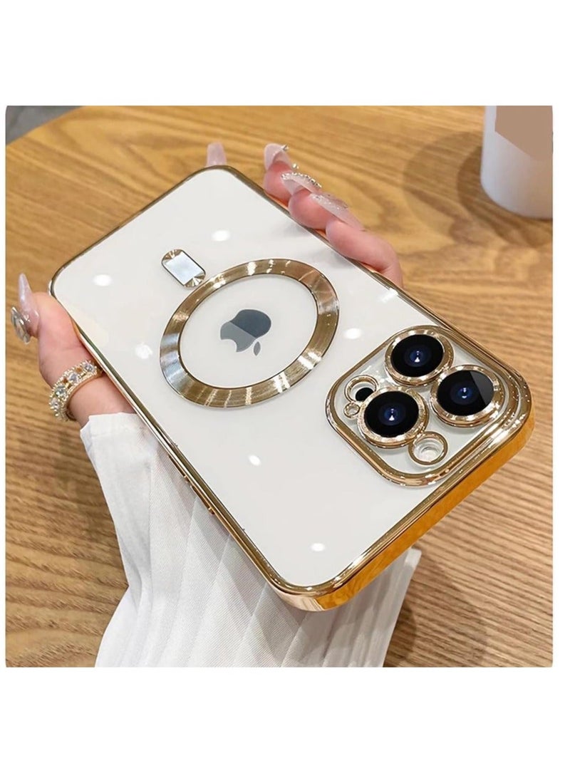 MUNTAQI Magnetic Case for iPhone 15 Pro Max Case [Compatible with MagSafe] Full Camera Protection Clear Plating Luxury Cover for Women Men Soft TPU Bumper Drop Protective Phone Case (6.7"),Golden - Image 4