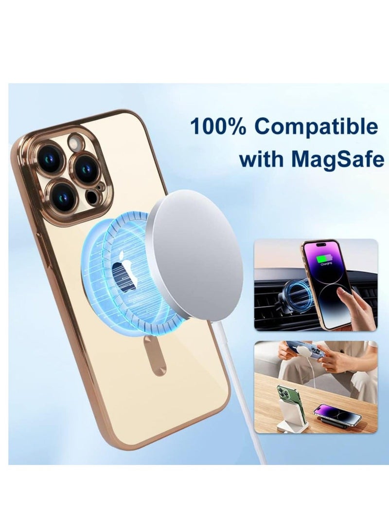 MUNTAQI Magnetic Case for iPhone 15 Pro Max Case [Compatible with MagSafe] Full Camera Protection Clear Plating Luxury Cover for Women Men Soft TPU Bumper Drop Protective Phone Case (6.7"),Golden - Image 3