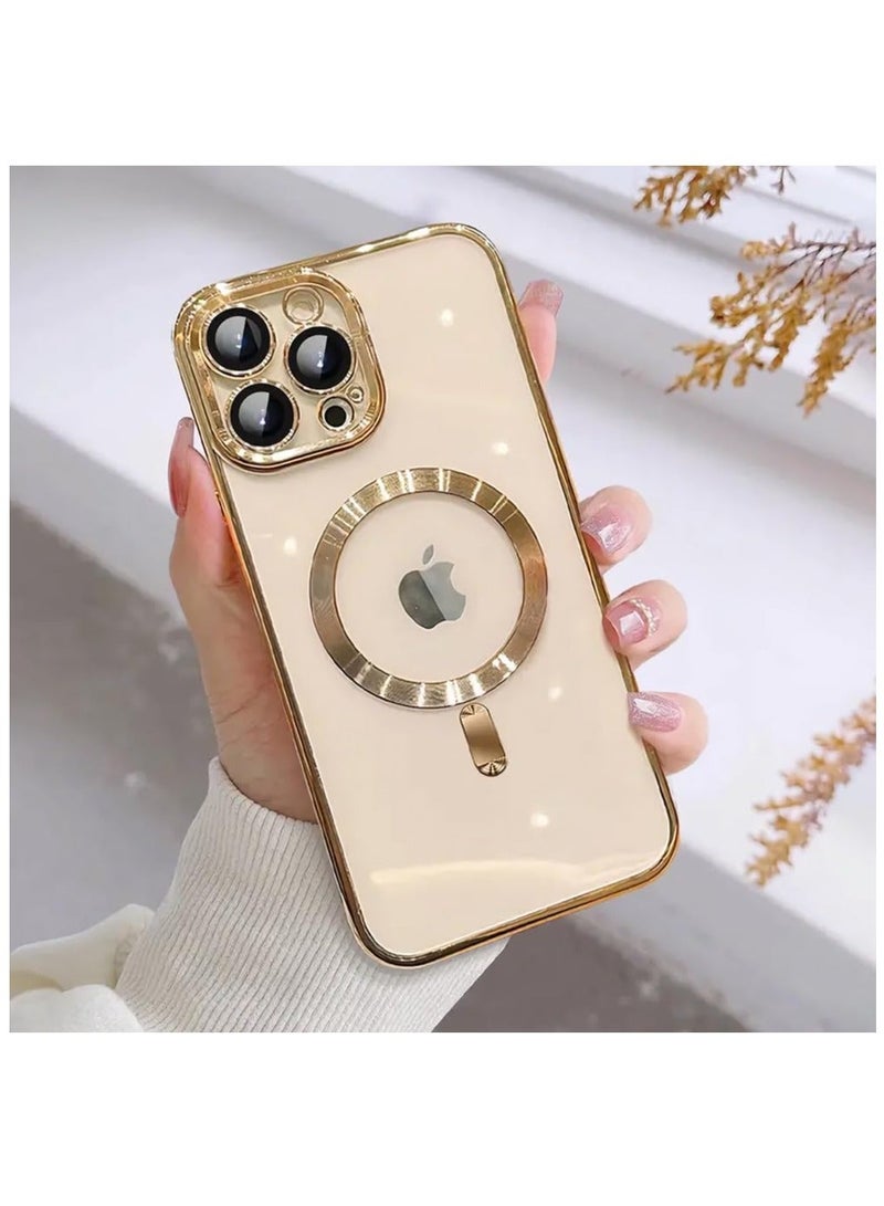 MUNTAQI Magnetic Case for iPhone 15 Pro Max Case [Compatible with MagSafe] Full Camera Protection Clear Plating Luxury Cover for Women Men Soft TPU Bumper Drop Protective Phone Case (6.7"),Golden - Image 1