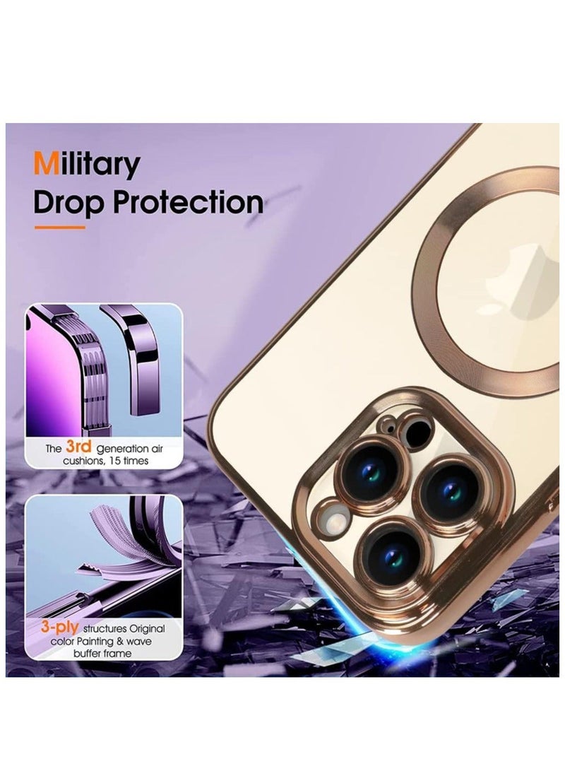 MUNTAQI Magnetic Case for iPhone 15 Pro Max Case [Compatible with MagSafe] Full Camera Protection Clear Plating Luxury Cover for Women Men Soft TPU Bumper Drop Protective Phone Case (6.7"),Golden - Image 5