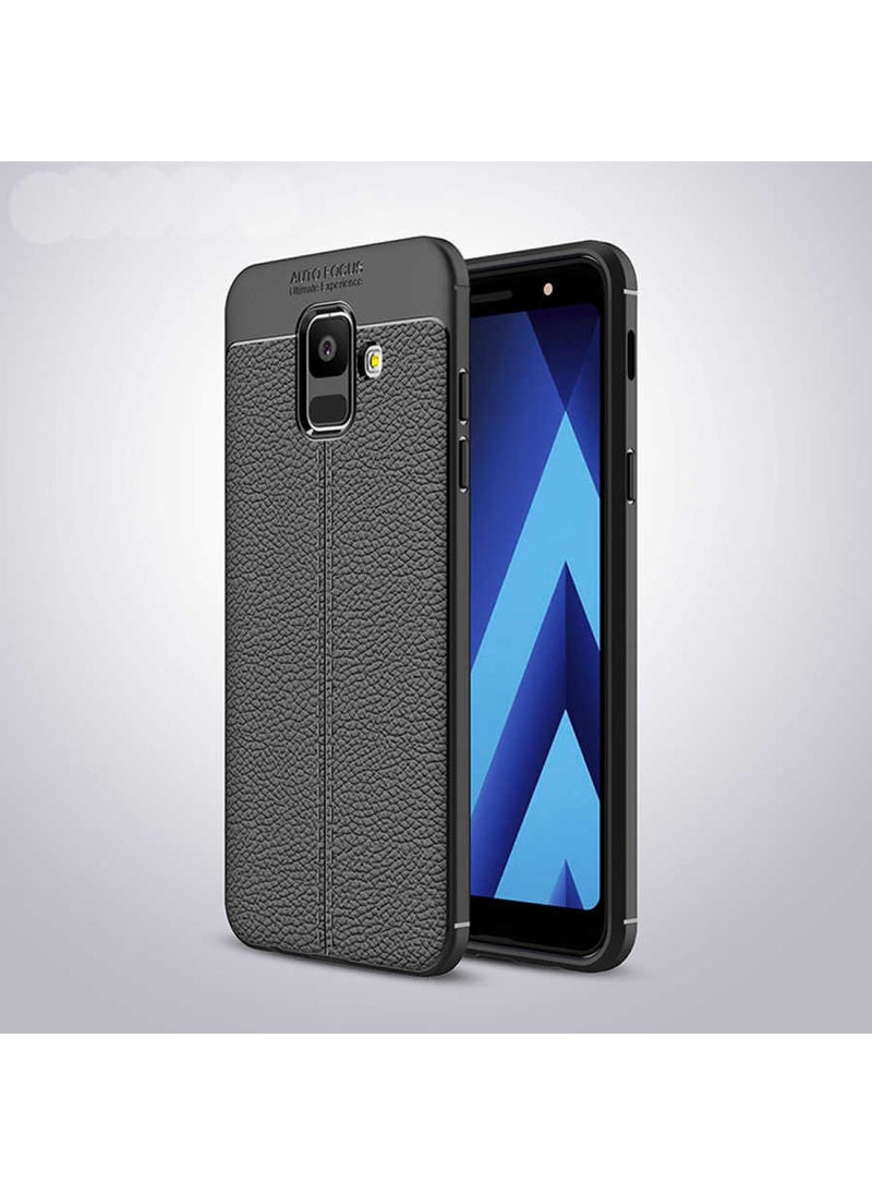 Nevarium - Galaxy A6 2018 Case Leather Textured Silicone with Camera Protection - Black - Image 1