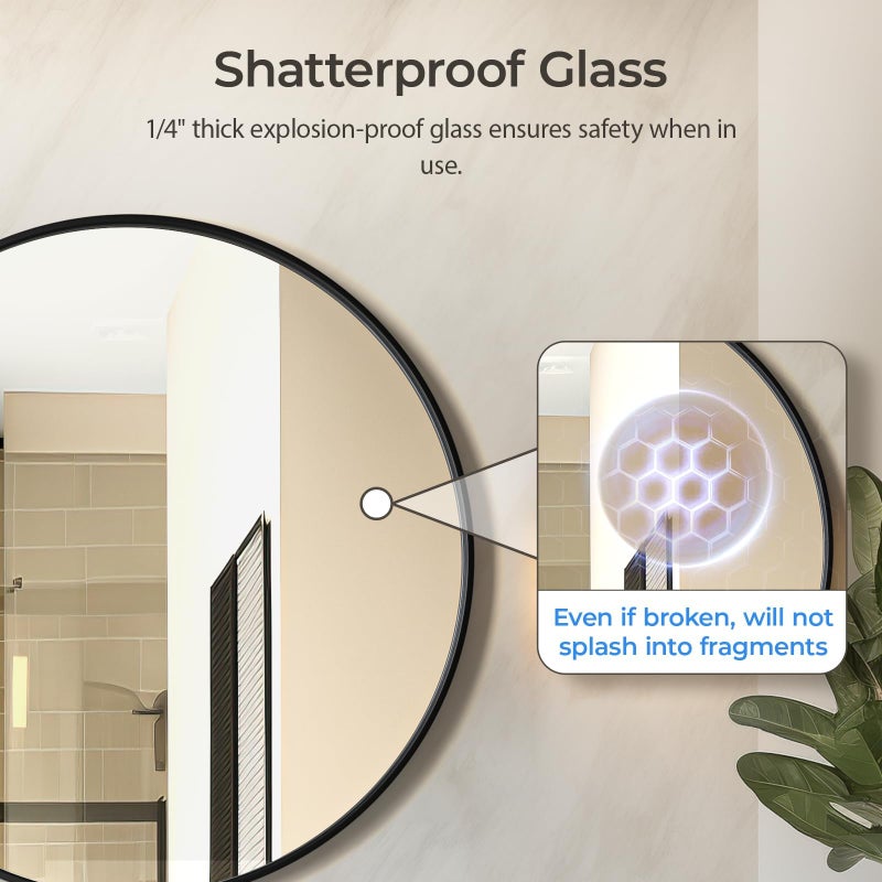 USHOWER Black Round Mirror for Over Sink 24-inch, Circle Bathroom Mirror, Metal Frame Vanity Mirror, Modern Wall Mirror for Entryway Living Room - Image 2