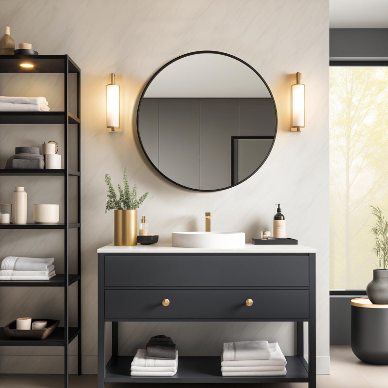 USHOWER Black Round Mirror for Over Sink 24-inch, Circle Bathroom Mirror, Metal Frame Vanity Mirror, Modern Wall Mirror for Entryway Living Room - Image 5