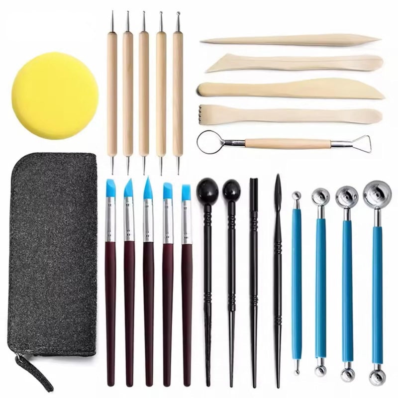 INOG Clay Tools 24pcs Polymer Clay Tools Modeling Clay Sculpting Tools Set Pottery Tools with Air Dry Clay Tools Ball Stylus Dotting Tools Rock Painting Kit for Sculpture Pottery