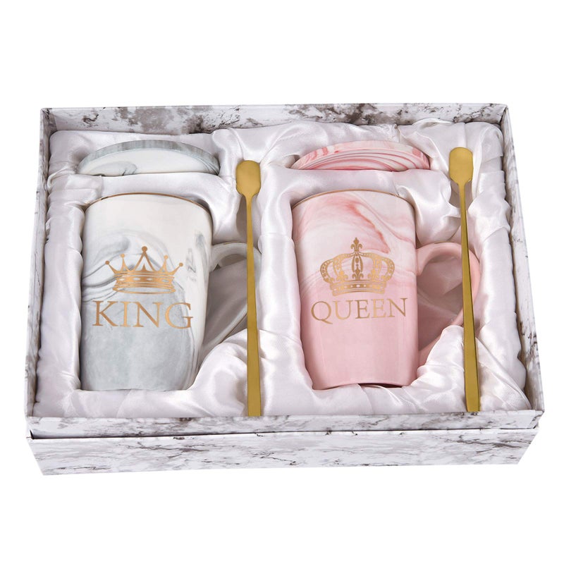 Cabtnca King  Queen Mug Set  Funny Couples Coffee Mugs 14 Oz Wedding  Engagement Gifts His  Hers Husband  Wife Gift Set with Box
