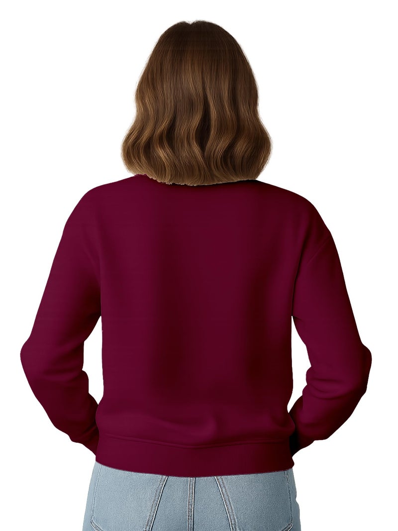 ENCIGER Womens Plain Sweatshirt – Soft Cotton Blend Fleece Pullover with Ribbed Cuffs & Hem | Warm, Comfortable Winter Wear for Daily Use, College, Travel & Casual Outings Maroon, S - Image 2