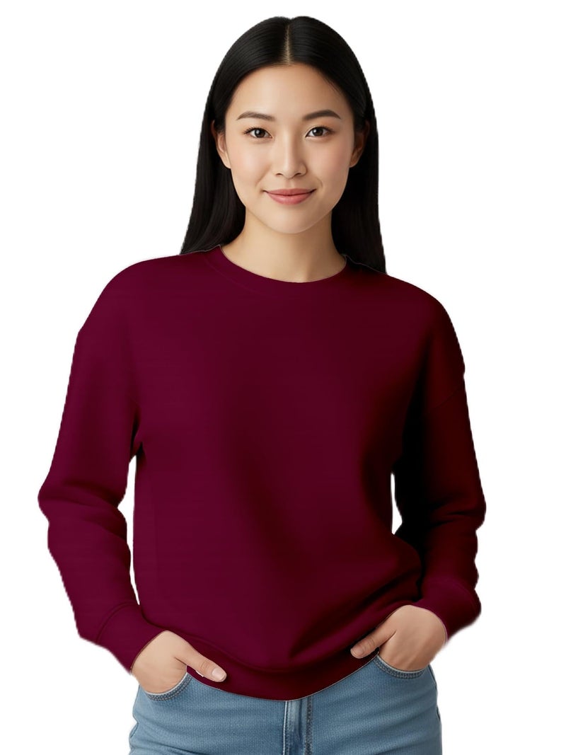 ENCIGER Womens Plain Sweatshirt – Soft Cotton Blend Fleece Pullover with Ribbed Cuffs & Hem | Warm, Comfortable Winter Wear for Daily Use, College, Travel & Casual Outings Maroon, S - Image 1