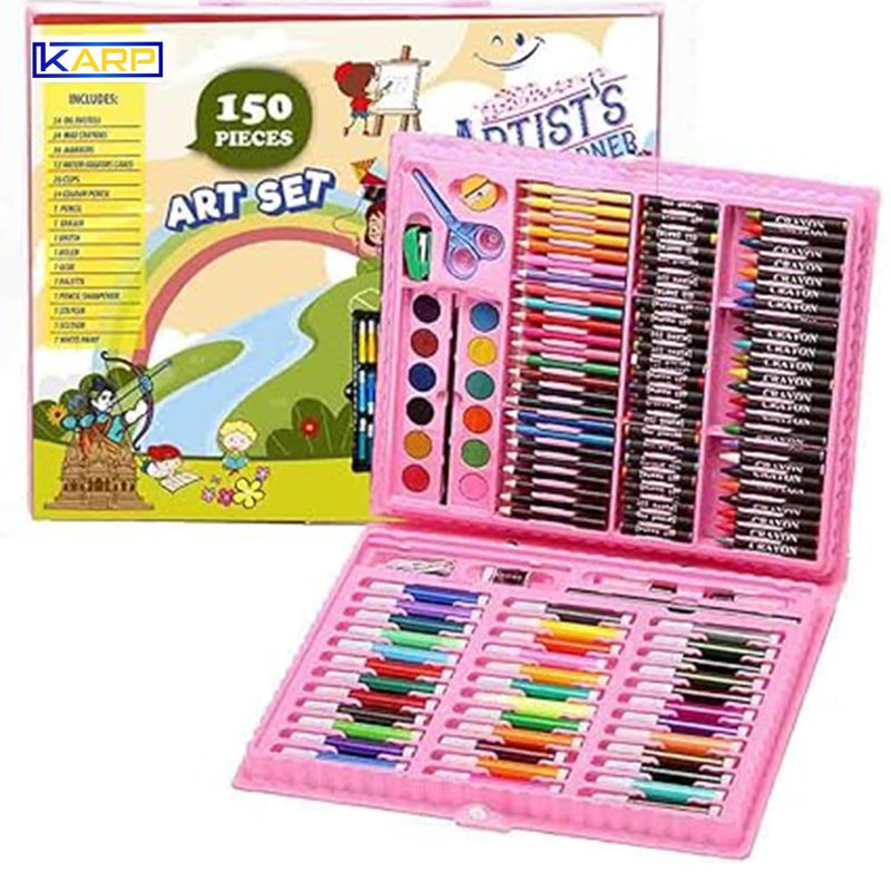 Karp Children Deluxe Art Drawing Set for Kids Case Art and Craft Supplies Drawing and Painting Set Great Gift (150Pcs -Pink) - Image 1