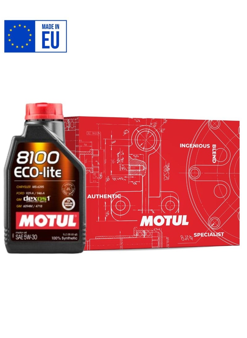 MOTUL - 8100 ECO-Lite I 5W-30 Fully Synthetic Engine Oil (12 X 1 Liter Carton) Imported from Europe - Image 1