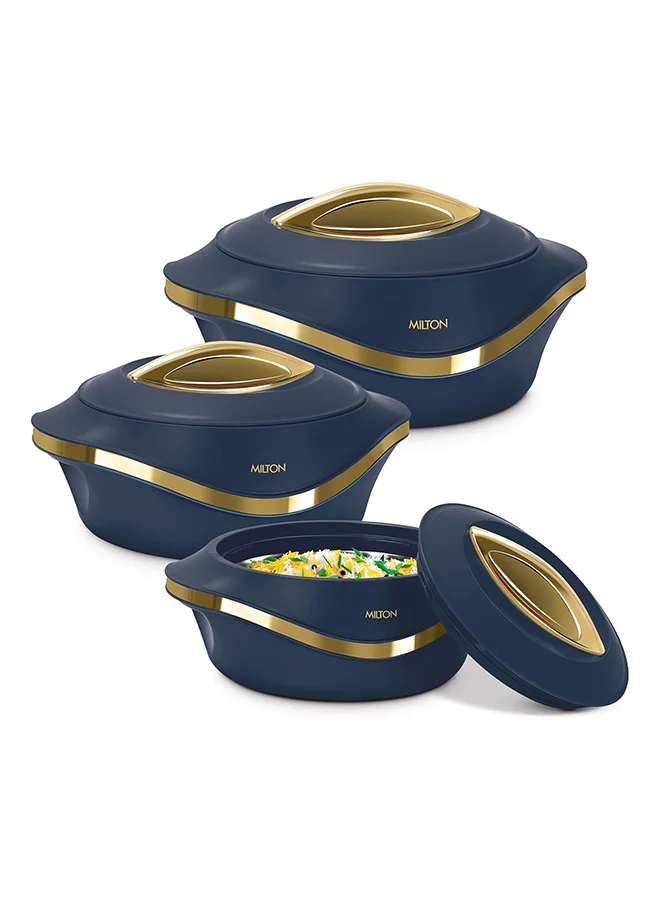 Milton Milton 3-Piece Casserole Set (860ml, 1.27L, 1.96L) Double-Walled Hotpot with PU Insulation & Stainless Steel Inner, Keeps Food Hot/Cold for Hours, Perfect for Serving biryani, Roti - Pearl Reg - Blue