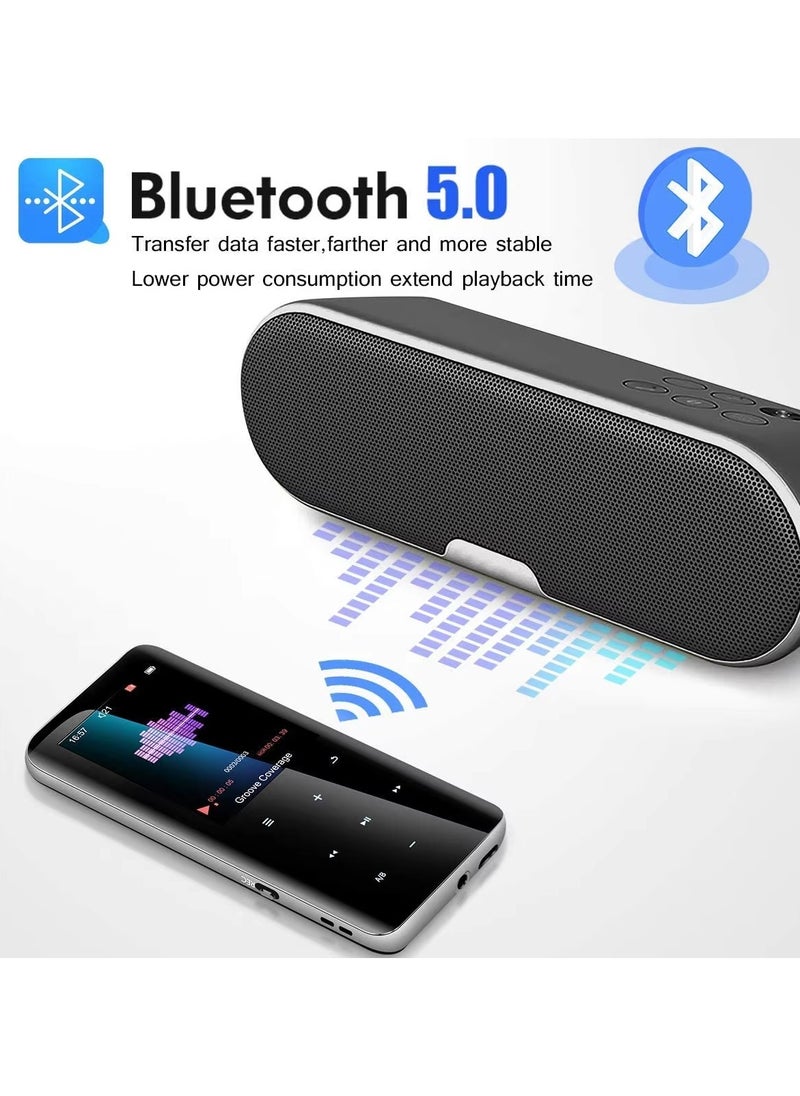 LAESO 32GB MP3 Player with Bluetooth 5.0 - Portable Digital Lossless Music MP3 MP4 Player for Kids with FM Radio HD Speaker for Sports Running, 2.5D Double-Side Acrylic Glass Alloy Frame  - Image 3