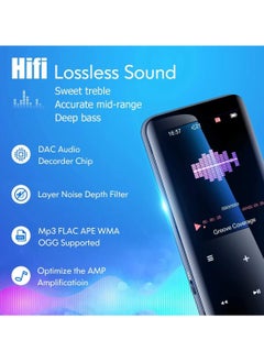 ليسو مشغل MP3 سعة 32 جيجابايت مع بلوتوث 5.0 - مشغل موسيقى MP3 MP4 رقمي محمول بدون فقدان للأطفال مع مكبر صوت راديو FM عالي الدقة للجري الرياضي، إطار من سبيكة زجاج الأكريليك مزدوج الجانب 2.5D  - Image 4