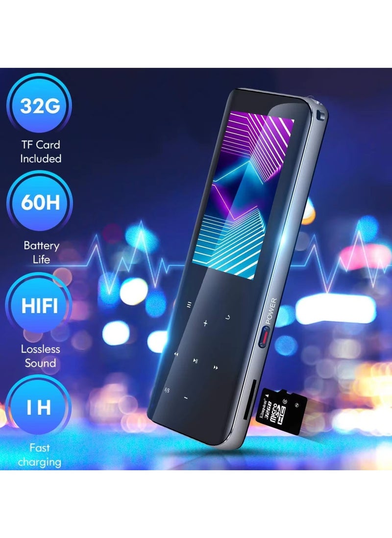 LAESO 32GB MP3 Player with Bluetooth 5.0 - Portable Digital Lossless Music MP3 MP4 Player for Kids with FM Radio HD Speaker for Sports Running, 2.5D Double-Side Acrylic Glass Alloy Frame  - Image 5