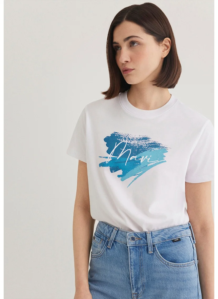 مافي Blue Printed White T-Shirt 1612240-620