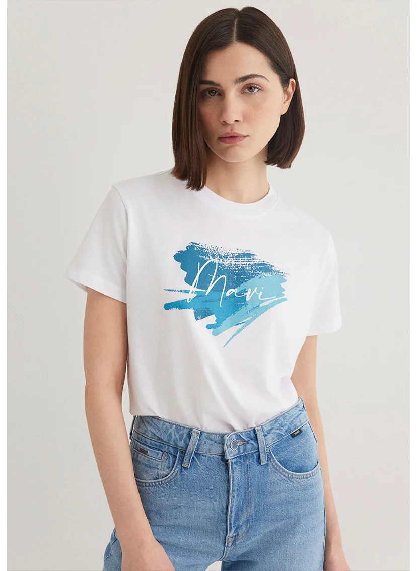 MAVI Blue Printed White T-Shirt 1612240-620