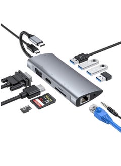 Generic USB C Hub Docking Station: 11 in 1 C Adapter with 4K HDMI, VGA, 3.0 Type PD Port, RJ45 Ethernet, SD-TF Card Reader, 3.5mm AUX Input Silver 