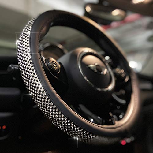 PINCTROT Bling Bling Comfy Steering Wheel Cover with Jumbo Crystal Rhinestones, Anti-Slip Diamond Leather, Universal 15 Inch (Black) - Image 1