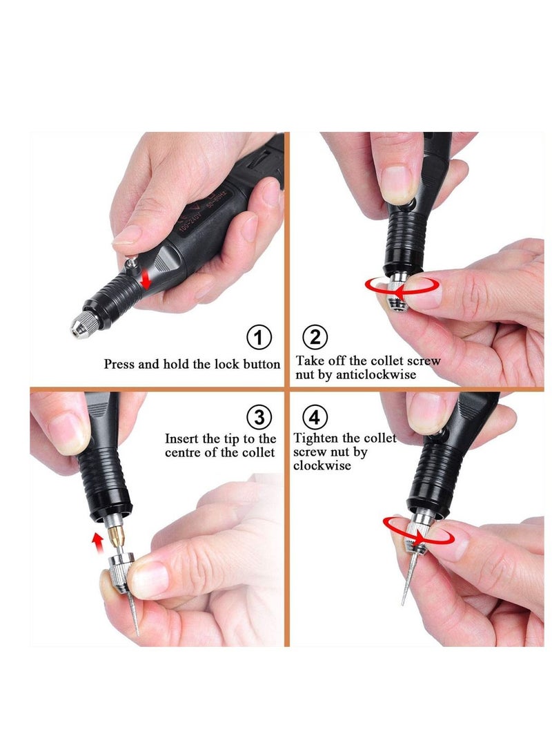 KASTWAVE طقم أدوات نقش 70 قطعة، قلم نقش كهربائي متعدد الوظائف، أداة دوارة DIY للمجوهرات، زجاج، خشب، معدن، سيراميك، بلاستيك مع كاتب 52 ملحق و16 استنسل أسود - Image 5