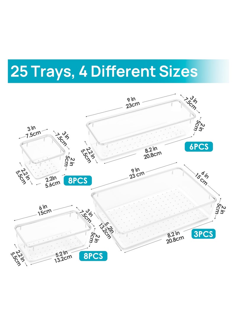 25 Pack Desk Drawer Organisers, 4 Size Plastic Drawer Storage Bins for Kitchen, Bathroom, Bedroom, Office, Utensils, Makeup, Jewelries, Gadgets (Clear)  - Image 2