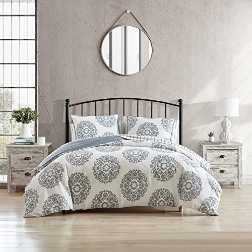Stone Cottage  King Duvet Cover Set Reversible Cotton Sateen Bedding with Matching Shams Ideal Bedding Set Bristol Grey King