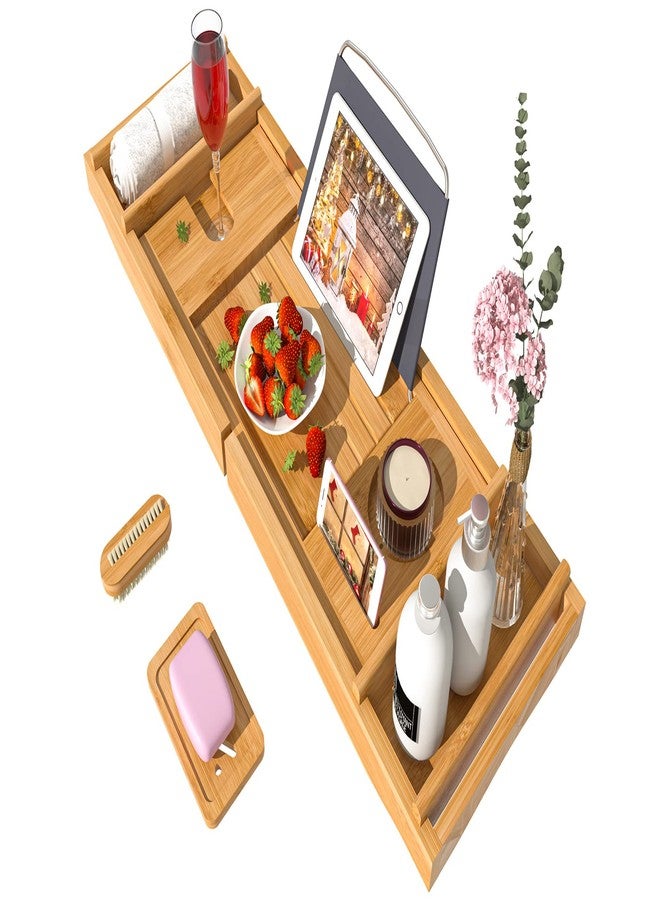 Bamfan Bath Caddy Tray for Bathtub - Bamboo Adjustable Organizer Tray for Bathroom with Free Soap Dish Suitable for Luxury Spa or Reading - Image 1