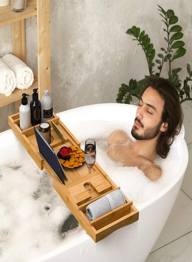 Bamfan Bath Caddy Tray for Bathtub - Bamboo Adjustable Organizer Tray for Bathroom with Free Soap Dish Suitable for Luxury Spa or Reading - Image 3
