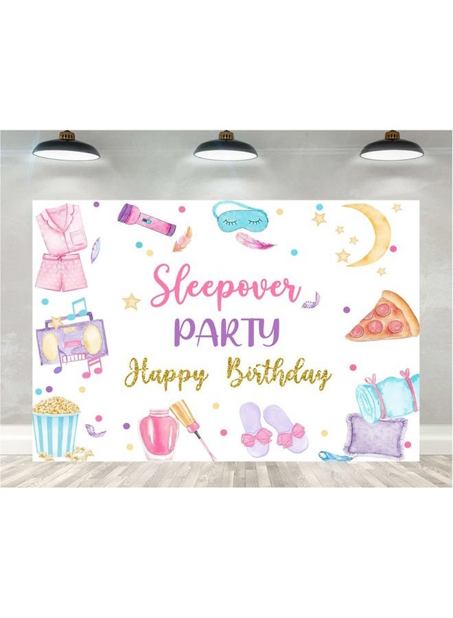 Ticuenicoa 5×3ft Sleepover Party Backdrop Sleepover Pajamas Pillow Fight Pink Girl Party Decorations Slumber Party Banner Photography Background Cake Table Studio Props - Image 1